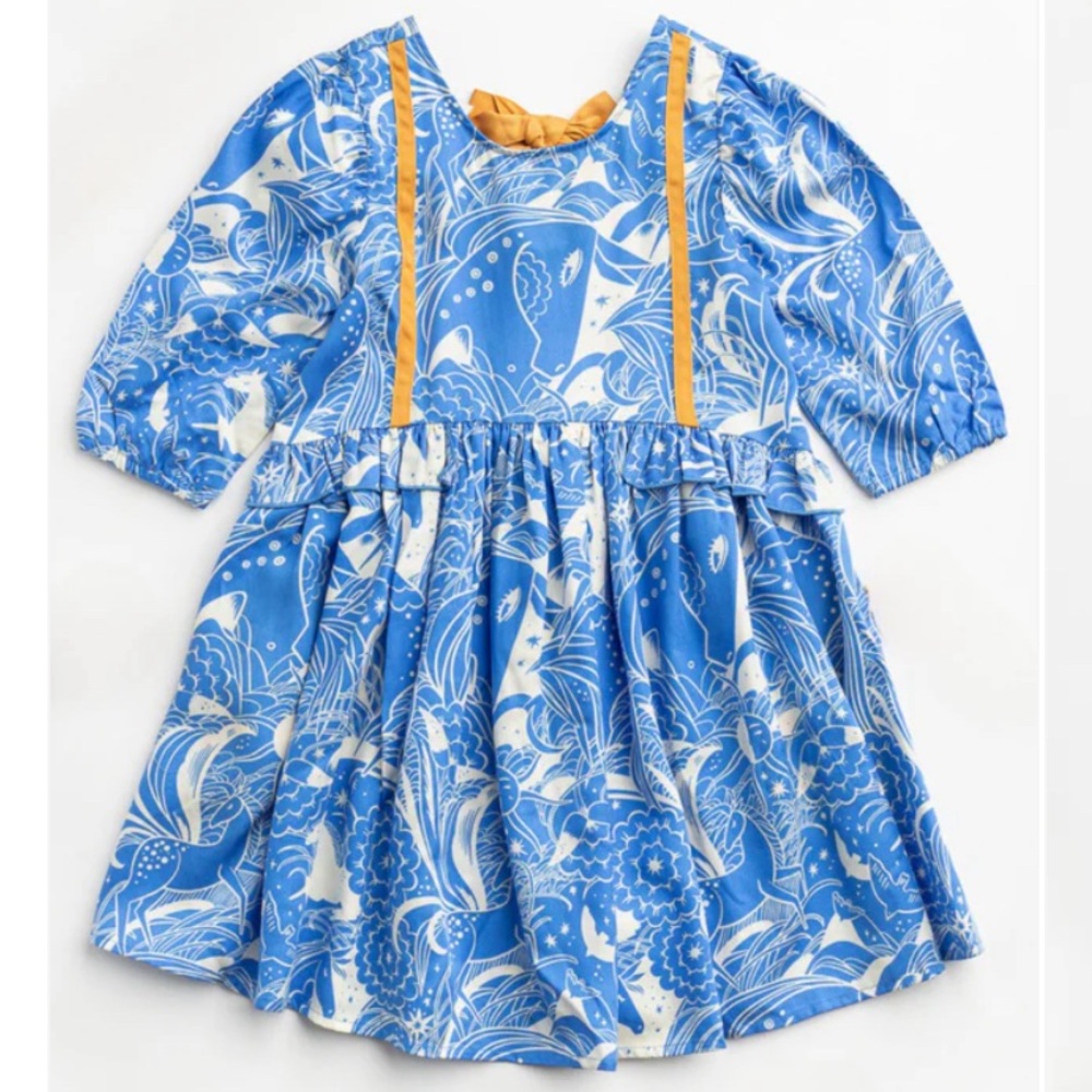 Fantasy Pegasus Paisley Blue and White Size 7 Kids Dress
